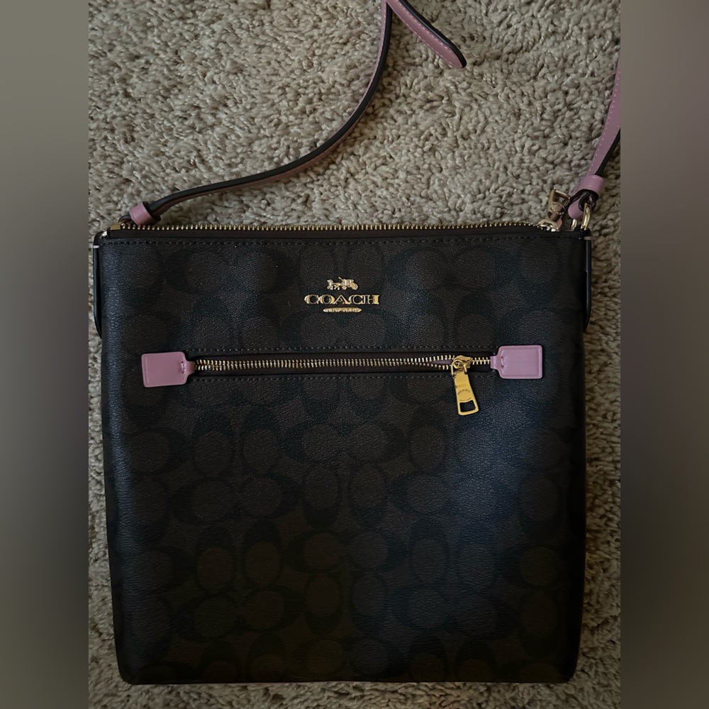 COACH crossbody Ellie  file bag in signature canvas & pink gold hardware